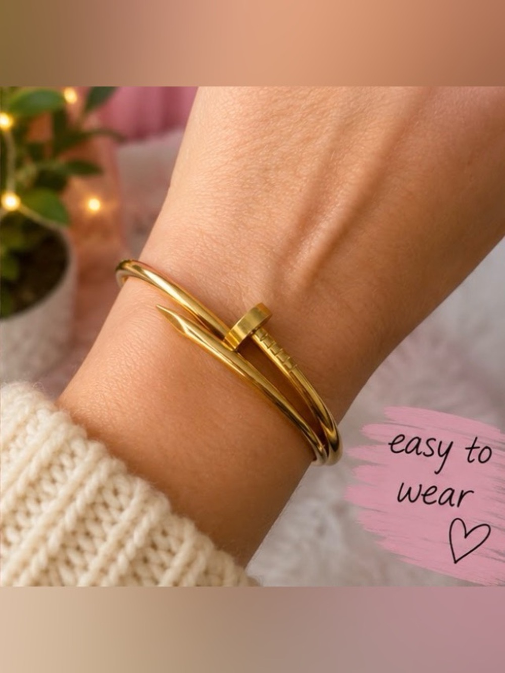 Gold Tone Nail-Style Hinged Bangle Bracelet  NWT
